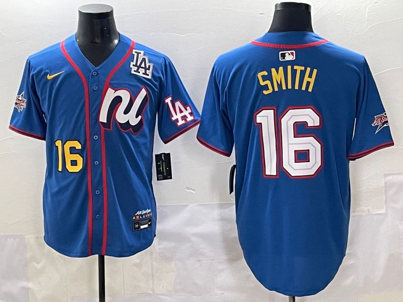 Men 2025 Los Angeles Dodgers 16 Smith Blue All star Blank Blue Nike MLB Jersey style 5